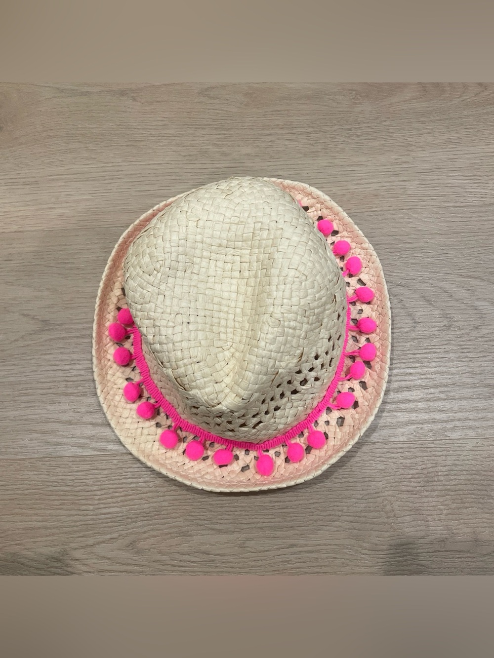 H&M Cream Straw Hat with Pink Accents